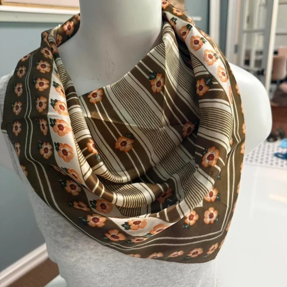 Brown floral silk scarf, possibly vintage